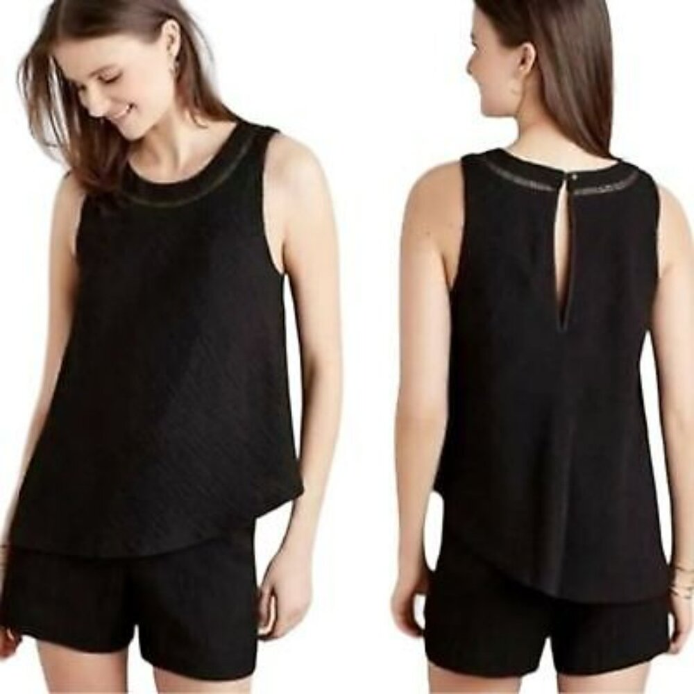 Elevenses by Anthropologie Santa Ana Tiered Romper in Black Size Medium